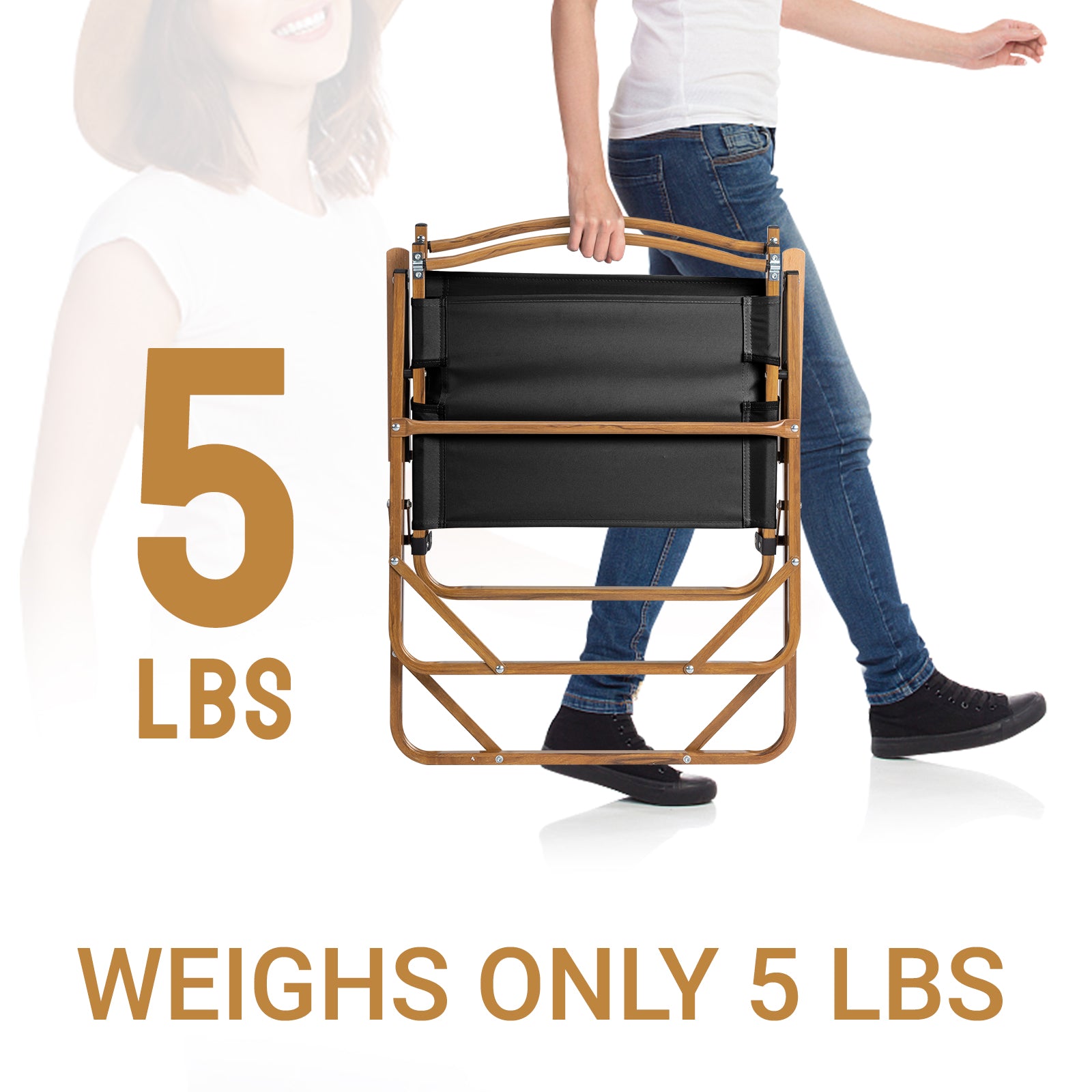 HAOYYE Large Camping Chair Black Aluminum Frame Oxford Fabric with Imitation Wood Grain Spray Paint Foldable Outdoor Chair Supports up to 100kg for Picnic Travel Beach Patio Relaxing