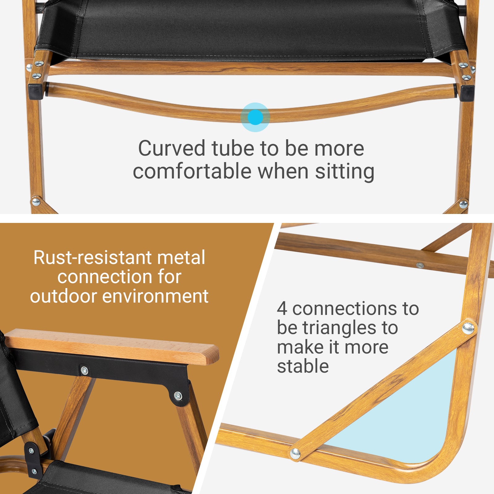 HAOYYE Large Camping Chair Black Aluminum Frame Oxford Fabric with Imitation Wood Grain Spray Paint Foldable Outdoor Chair Supports up to 100kg for Picnic Travel Beach Patio Relaxing