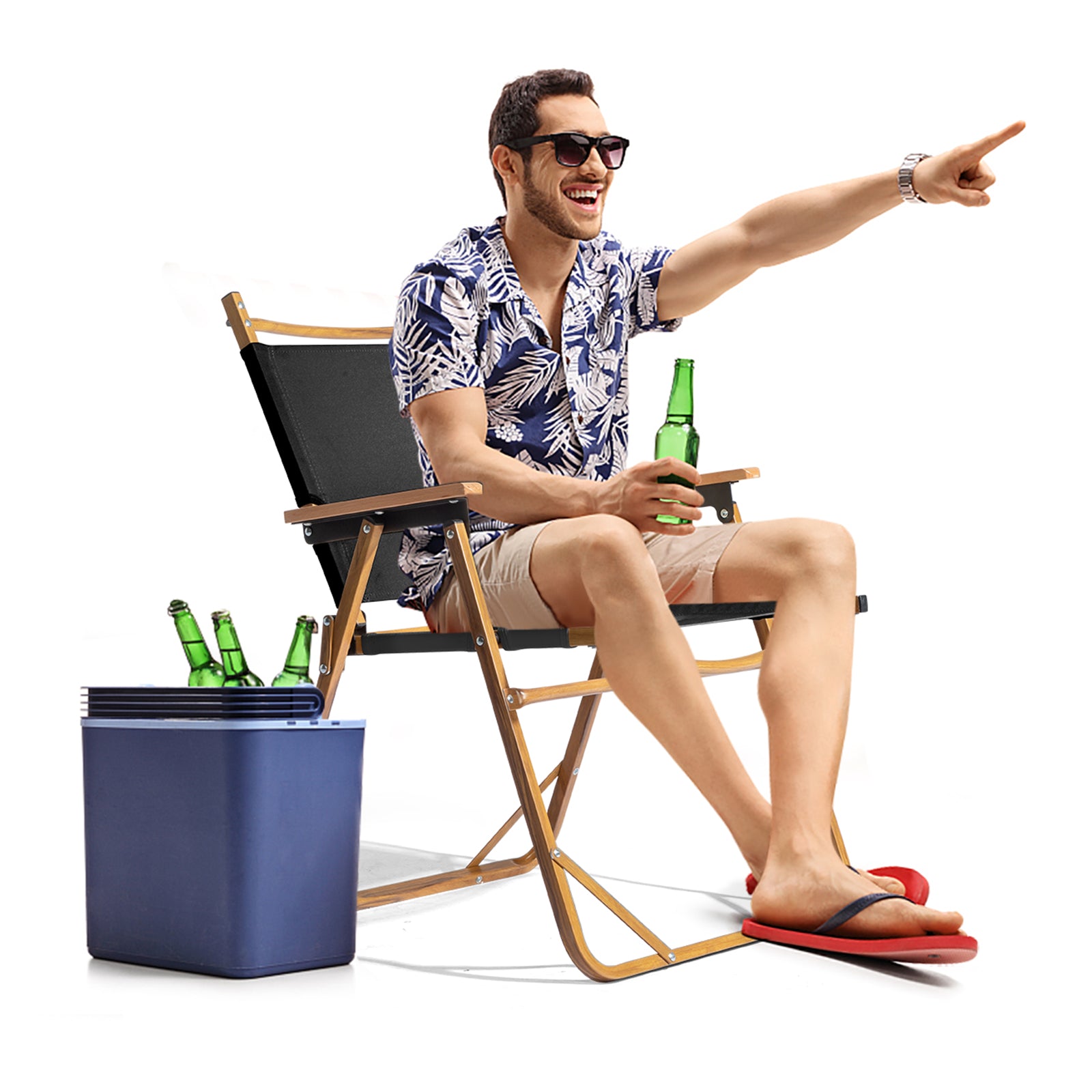HAOYYE Large Camping Chair Black Aluminum Frame Oxford Fabric with Imitation Wood Grain Spray Paint Foldable Outdoor Chair Supports up to 100kg for Picnic Travel Beach Patio Relaxing
