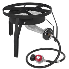 HAOYYE Outdoor Propane Round Furnace with 20000 BTU Output High Heat Burner Head 26cm Diameter Includes 1.2m Leather Hose and 0 to 20PSI Adjustable High Pressure Valve for Camping Cooking Grilling