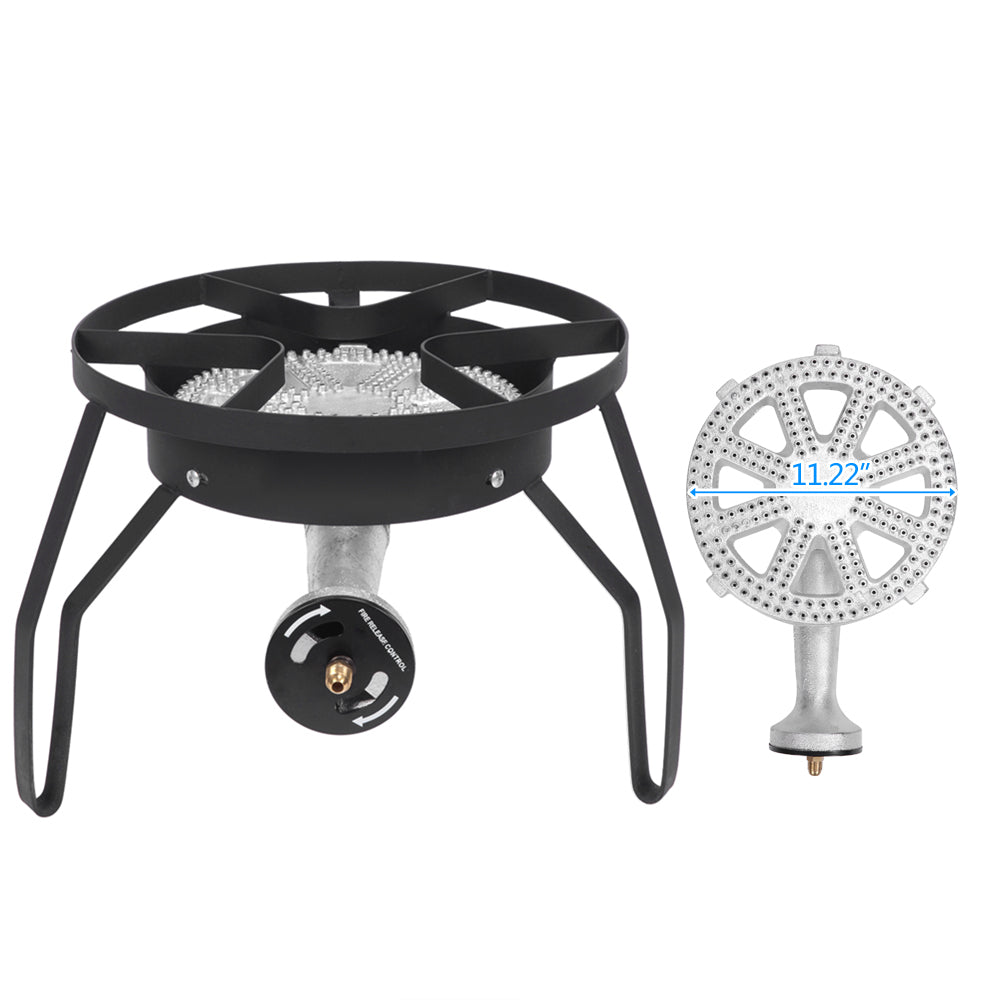 HAOYYE Outdoor Propane Round Furnace with 20000 BTU Output High Heat Burner Head 26cm Diameter Includes 1.2m Leather Hose and 0 to 20PSI Adjustable High Pressure Valve for Camping Cooking Grilling