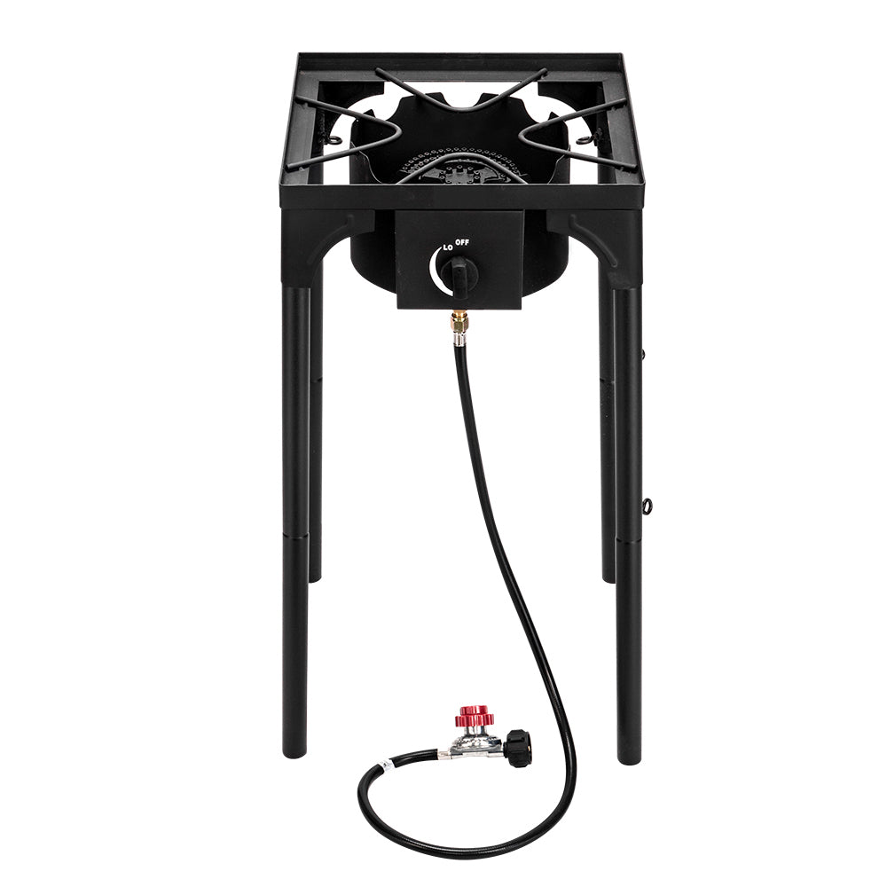 HAOYYE High Pressure Single Burner Propane Gas Stove Cast Iron Outdoor Cooker with Adjustable Regulator, Portable Heavy Duty Cooking Burner for Camping Patio Tailgates Home Brewing