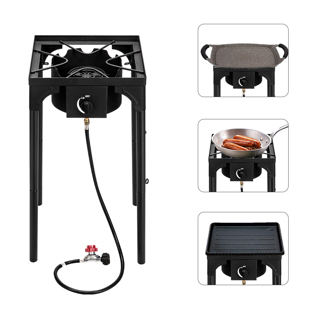 HAOYYE High Pressure Single Burner Propane Gas Stove Cast Iron Outdoor Cooker with Adjustable Regulator, Portable Heavy Duty Cooking Burner for Camping Patio Tailgates Home Brewing