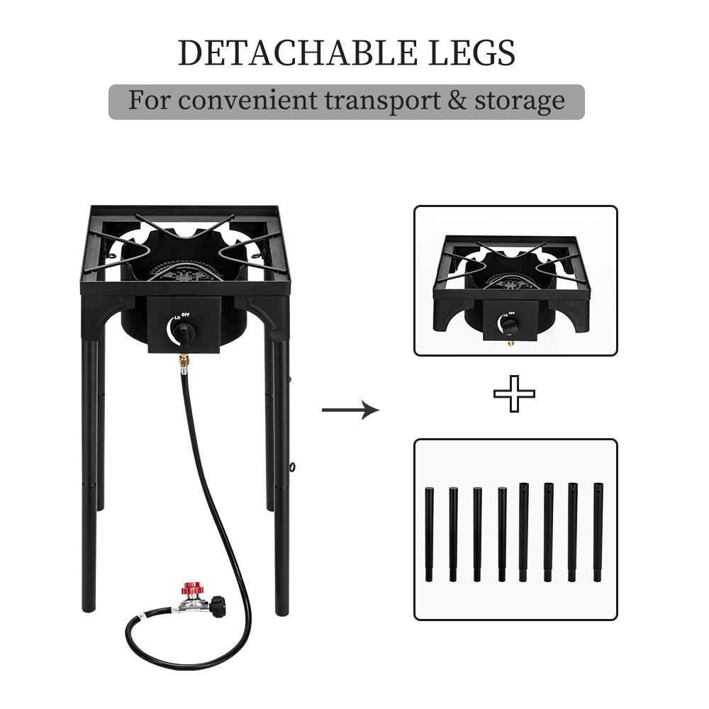 HAOYYE High Pressure Single Burner Propane Gas Stove Cast Iron Outdoor Cooker with Adjustable Regulator, Portable Heavy Duty Cooking Burner for Camping Patio Tailgates Home Brewing