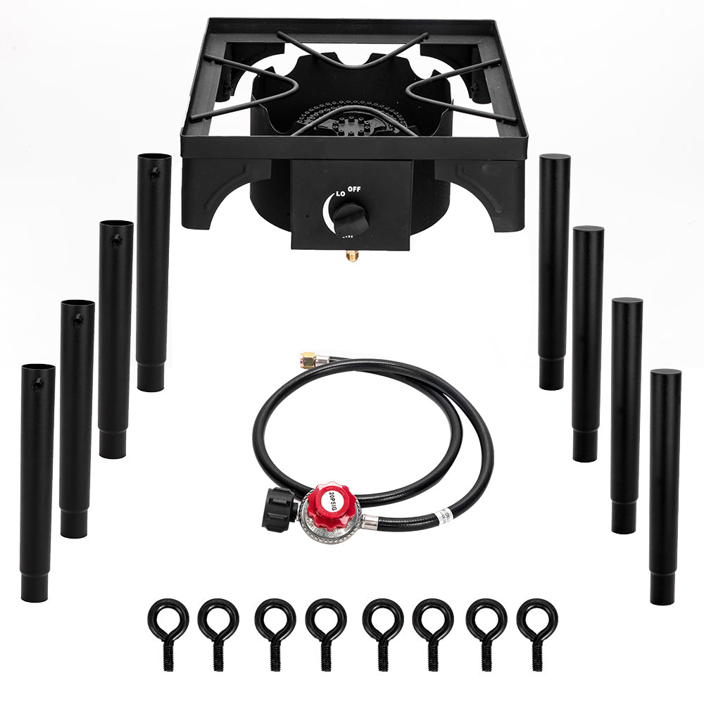 HAOYYE High Pressure Single Burner Propane Gas Stove Cast Iron Outdoor Cooker with Adjustable Regulator, Portable Heavy Duty Cooking Burner for Camping Patio Tailgates Home Brewing