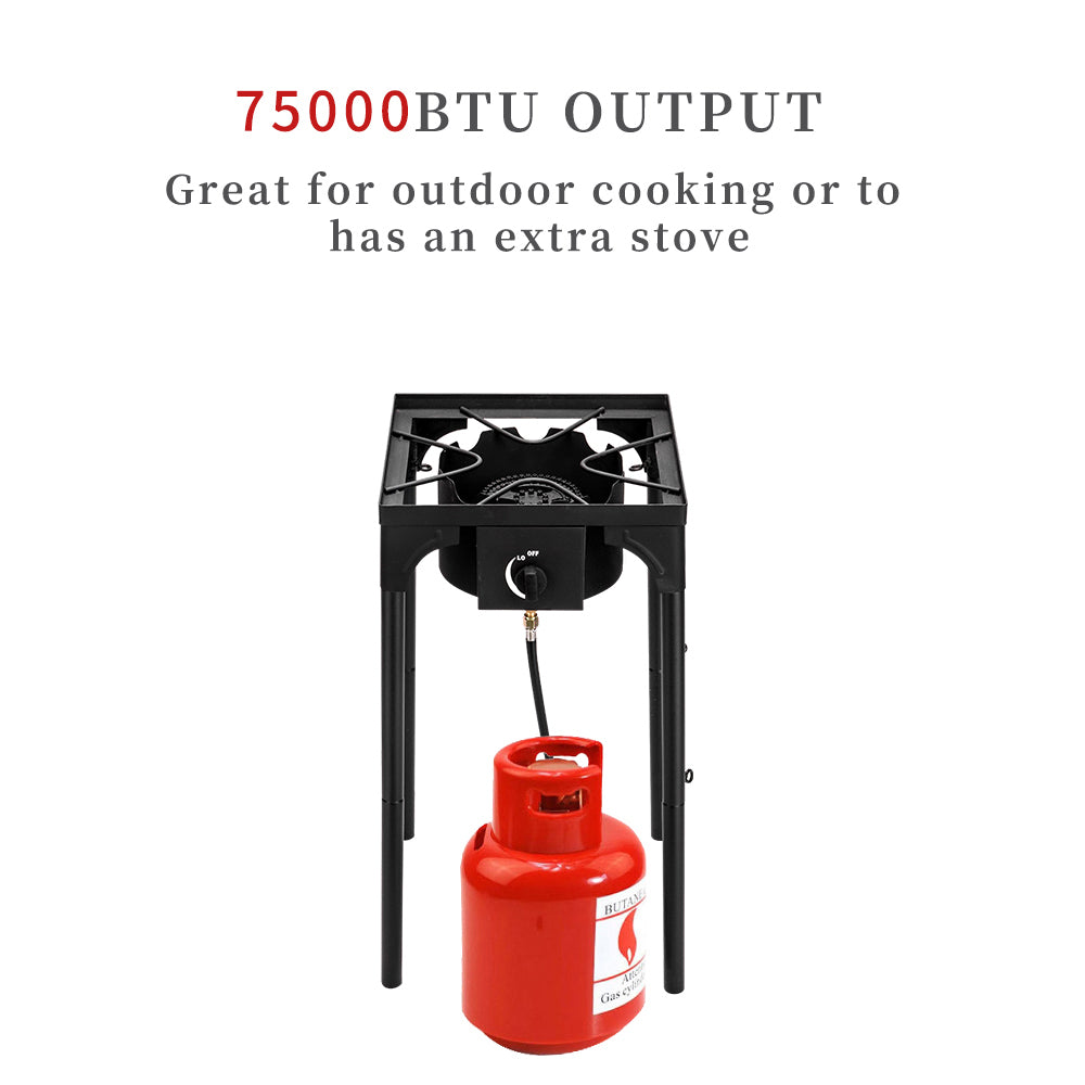 HAOYYE High Pressure Single Burner Propane Gas Stove Cast Iron Outdoor Cooker with Adjustable Regulator, Portable Heavy Duty Cooking Burner for Camping Patio Tailgates Home Brewing