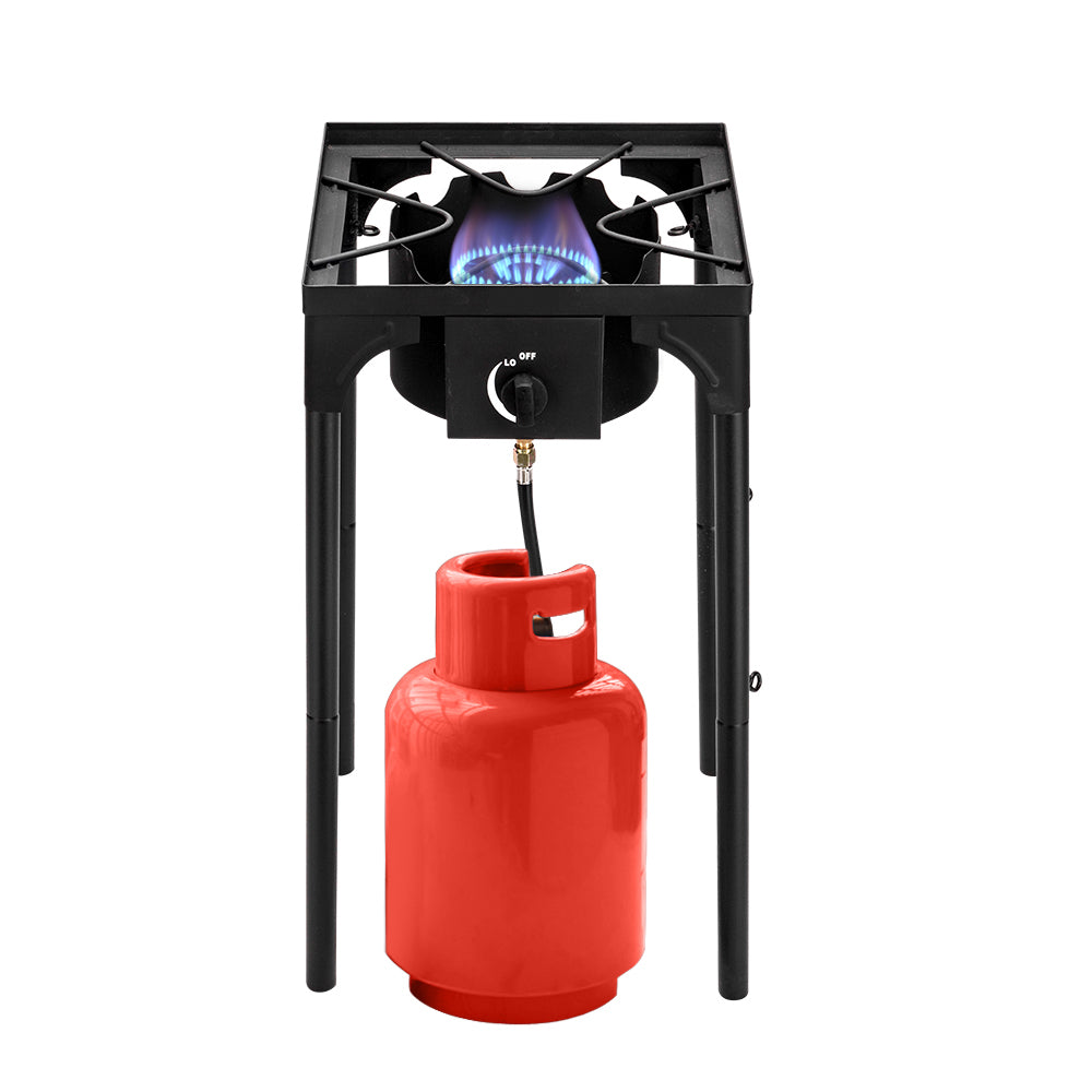 HAOYYE High Pressure Single Burner Propane Gas Stove Cast Iron Outdoor Cooker with Adjustable Regulator, Portable Heavy Duty Cooking Burner for Camping Patio Tailgates Home Brewing