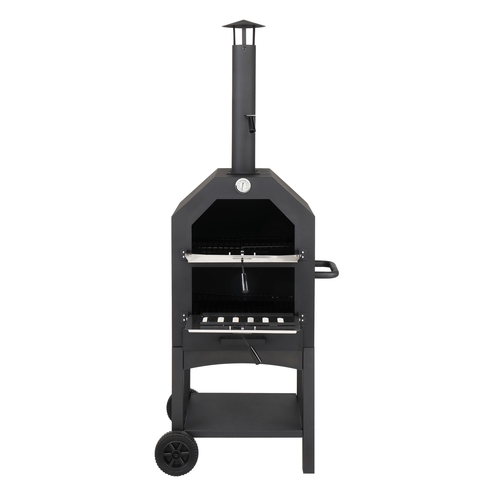 HAOYYE Outdoor Wood Fired Pizza Oven with Pizza Stone Peel and Grill Rack, Portable Backyard and Camping Pizza Maker with Built-in Thermometer and Wheels for Patio Cooking and Outdoor Entertaining