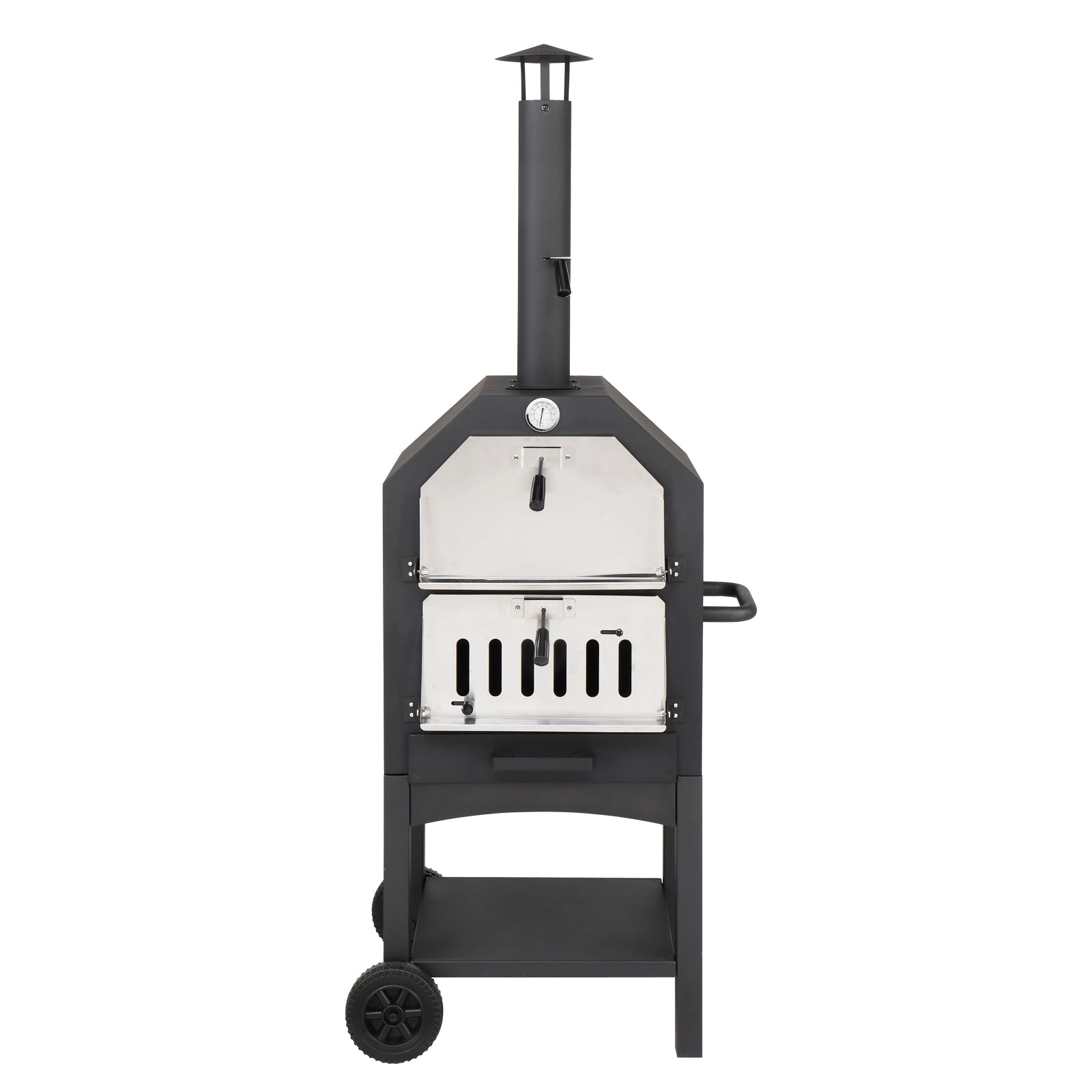 HAOYYE Outdoor Wood Fired Pizza Oven with Pizza Stone Peel and Grill Rack, Portable Backyard and Camping Pizza Maker with Built-in Thermometer and Wheels for Patio Cooking and Outdoor Entertaining
