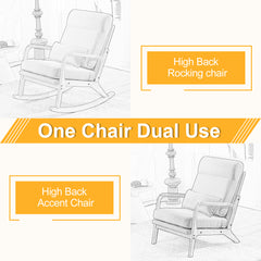 HAOYYE High Back Belt Waist Pillow Indoor Rocking Chair, Armchair Dual Use with Walnut Color Solid Wood Armrest, Backrest, and Iron Frame, Orange Bronzing Cloth Upholstery, Soft Cozy Warm Flannel for Maximum Comfort and Style