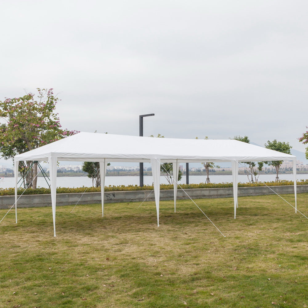 HAOYYE 10x30ft White Outdoor Party Tent Waterproof PE Canopy with Iron Frame, Stable Spiral Pipe Design for Wedding Event Market Backyard Setup