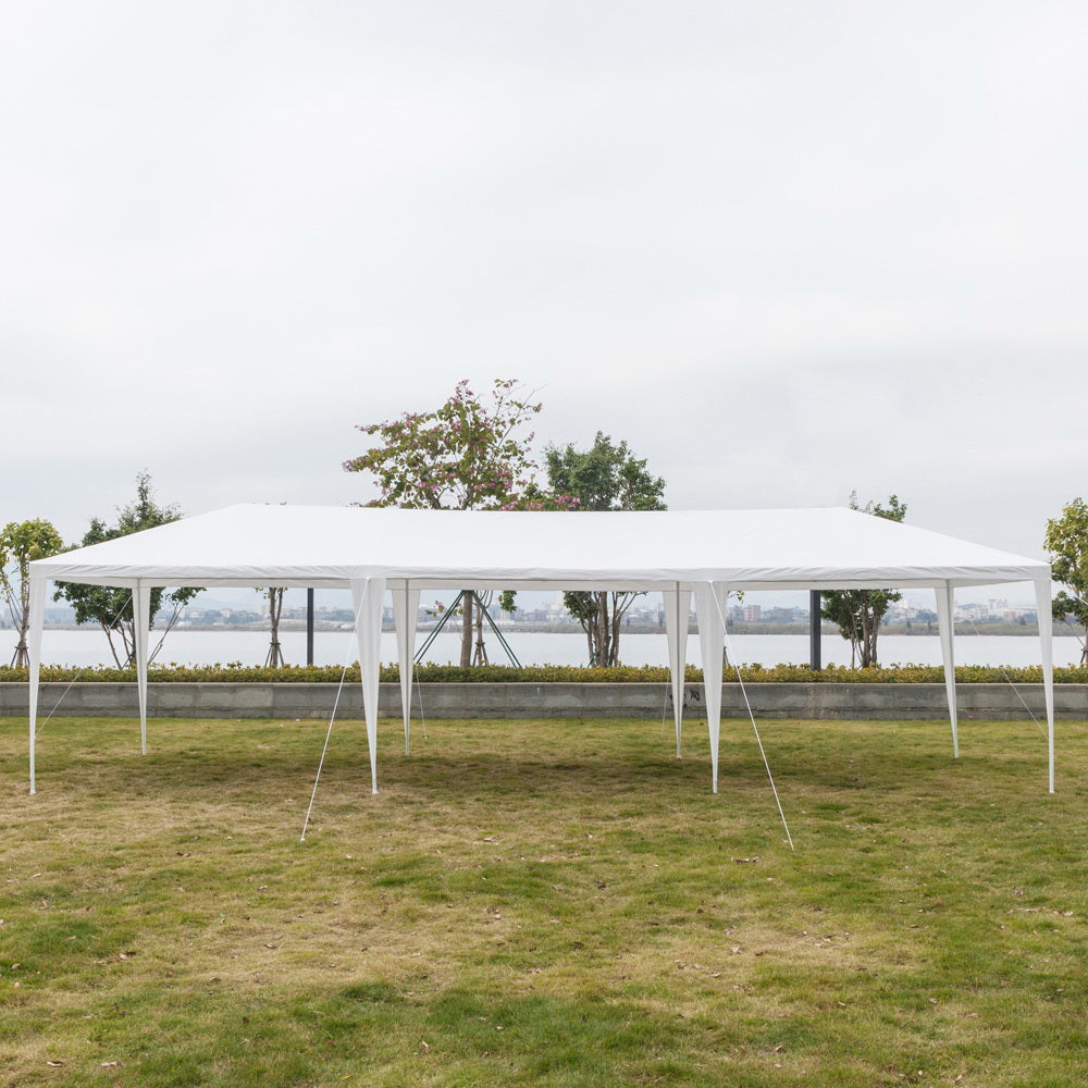 HAOYYE 10x30ft White Outdoor Party Tent Waterproof PE Canopy with Iron Frame, Stable Spiral Pipe Design for Wedding Event Market Backyard Setup
