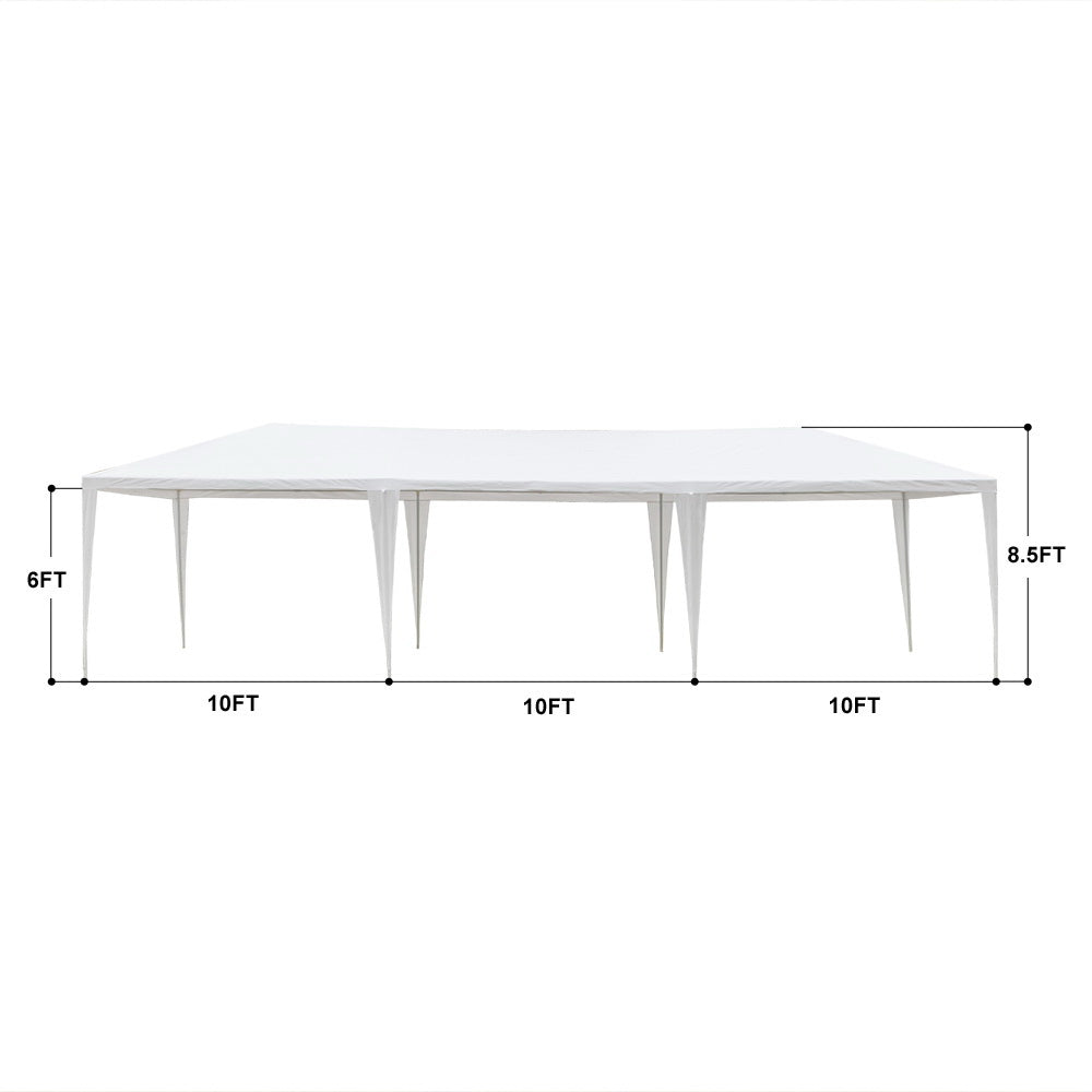 HAOYYE 10x30ft White Outdoor Party Tent Waterproof PE Canopy with Iron Frame, Stable Spiral Pipe Design for Wedding Event Market Backyard Setup