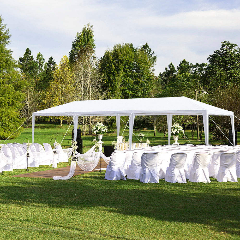 HAOYYE 10x30ft White Outdoor Party Tent Waterproof PE Canopy with Iron Frame, Stable Spiral Pipe Design for Wedding Event Market Backyard Setup