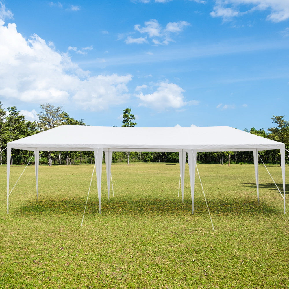 HAOYYE 10x30ft White Outdoor Party Tent Waterproof PE Canopy with Iron Frame, Stable Spiral Pipe Design for Wedding Event Market Backyard Setup