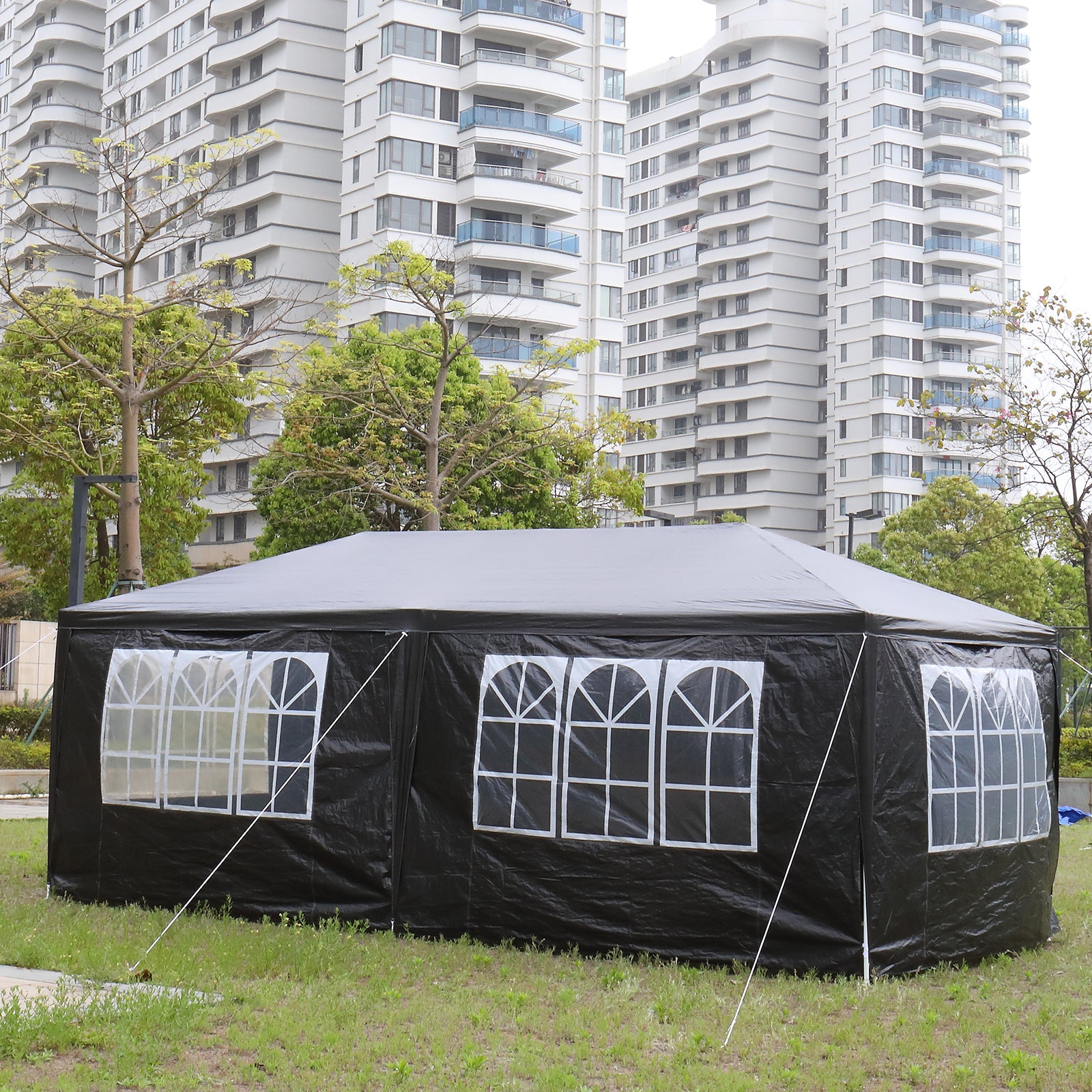 HAOYYE 10x20ft Black Outdoor Party Tent Waterproof Canopy Gazebo with 6 Removable Sidewalls and Windows, Heavy Duty Iron Frame for Wedding Event Market Backyard