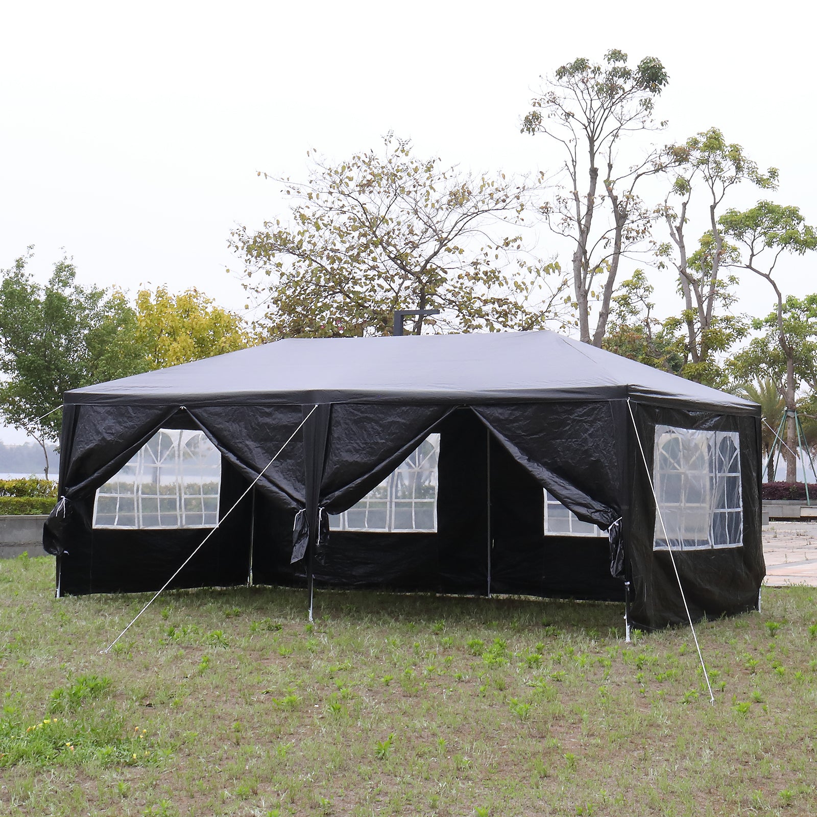 HAOYYE 10x20ft Black Outdoor Party Tent Waterproof Canopy Gazebo with 6 Removable Sidewalls and Windows, Heavy Duty Iron Frame for Wedding Event Market Backyard