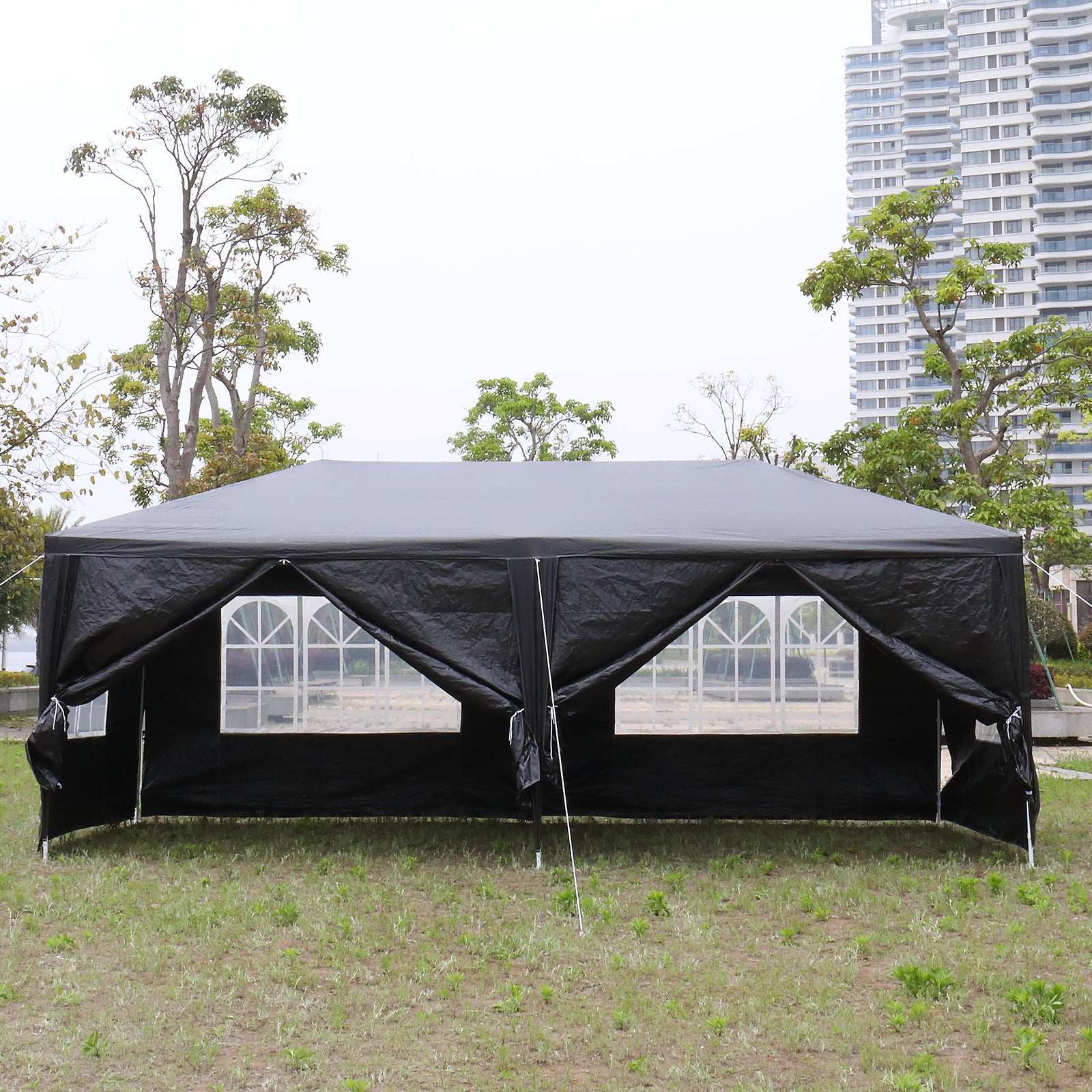 HAOYYE 10x20ft Black Outdoor Party Tent Waterproof Canopy Gazebo with 6 Removable Sidewalls and Windows, Heavy Duty Iron Frame for Wedding Event Market Backyard