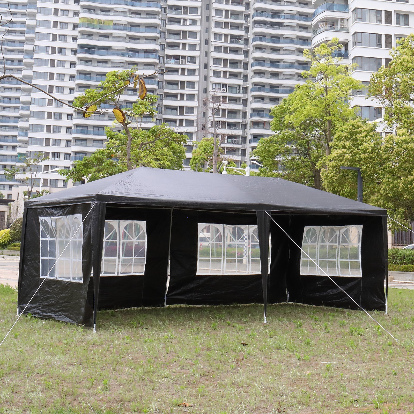 HAOYYE 10x20ft Black Outdoor Party Tent Waterproof Canopy Gazebo with 6 Removable Sidewalls and Windows, Heavy Duty Iron Frame for Wedding Event Market Backyard