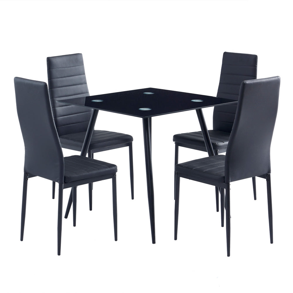 HAOYYE 4pcs Elegant Assembled Dining Chairs with Stripping Texture High Backrest and Sturdy Frame Modern Upholstered Side Chairs for Dining Room Kitchen Living Room Black Finish