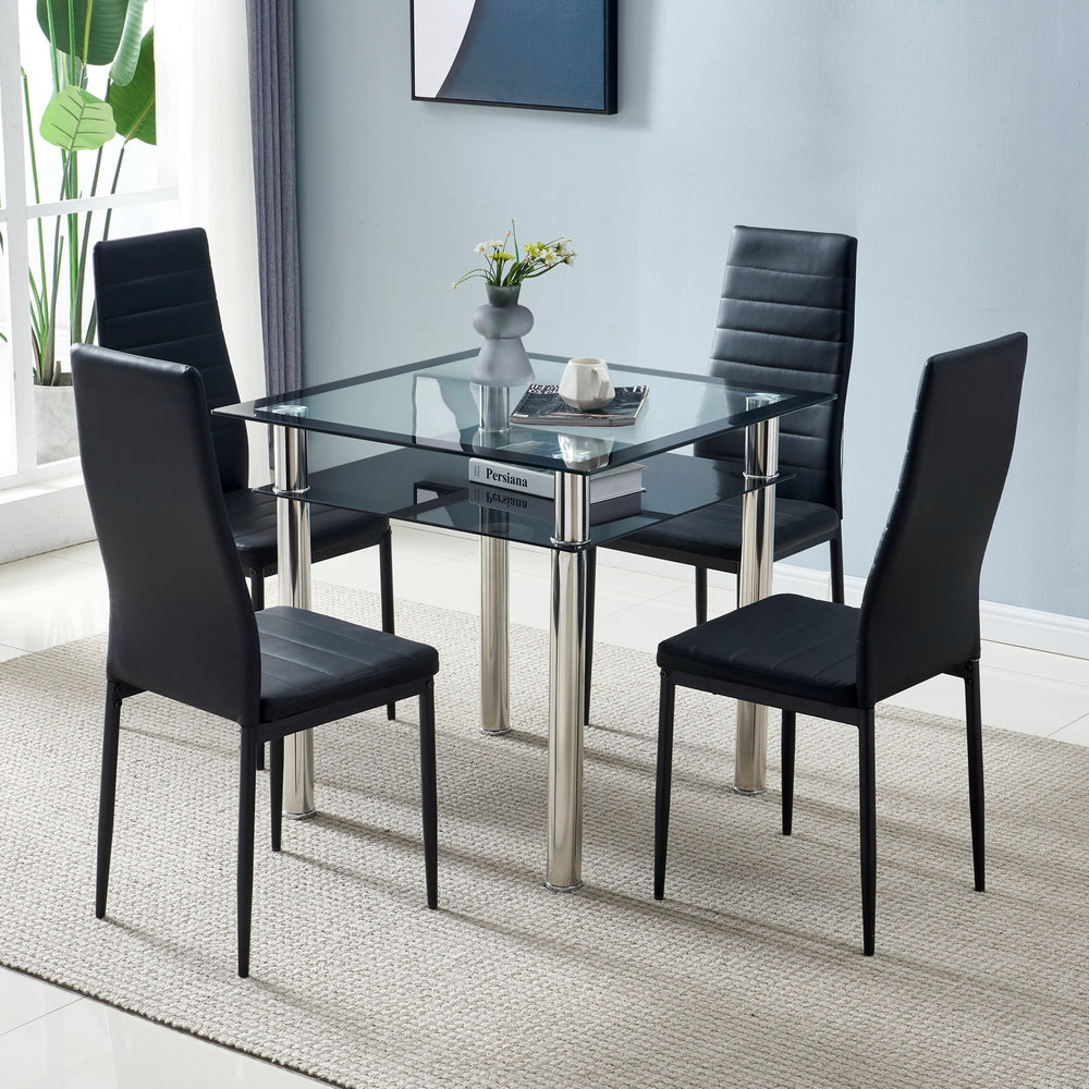 HAOYYE 4pcs Elegant Assembled Dining Chairs with Stripping Texture High Backrest and Sturdy Frame Modern Upholstered Side Chairs for Dining Room Kitchen Living Room Black Finish