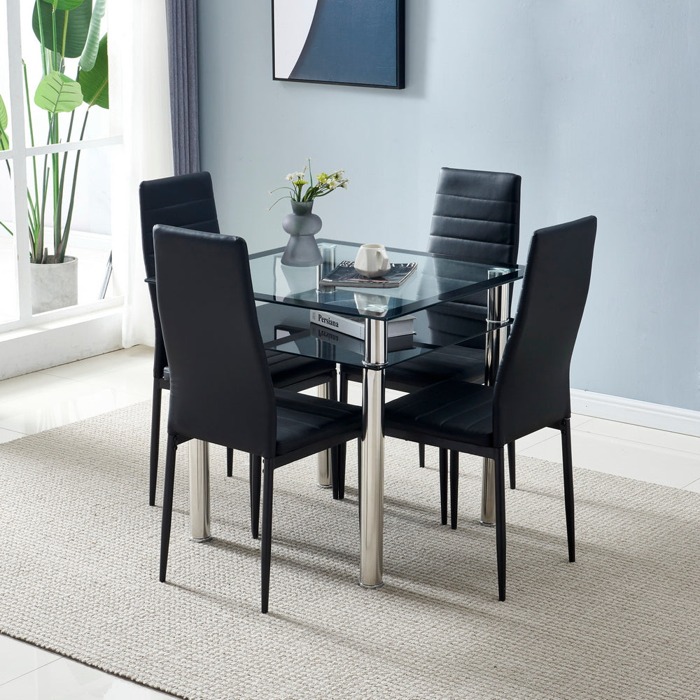 HAOYYE 4pcs Elegant Assembled Dining Chairs with Stripping Texture High Backrest and Sturdy Frame Modern Upholstered Side Chairs for Dining Room Kitchen Living Room Black Finish