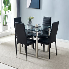 HAOYYE 4pcs Elegant Assembled Dining Chairs with Stripping Texture High Backrest and Sturdy Frame Modern Upholstered Side Chairs for Dining Room Kitchen Living Room Black Finish