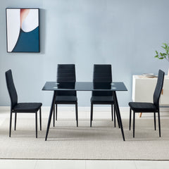 HAOYYE 4pcs Elegant Assembled Dining Chairs with Stripping Texture High Backrest and Sturdy Frame Modern Upholstered Side Chairs for Dining Room Kitchen Living Room Black Finish