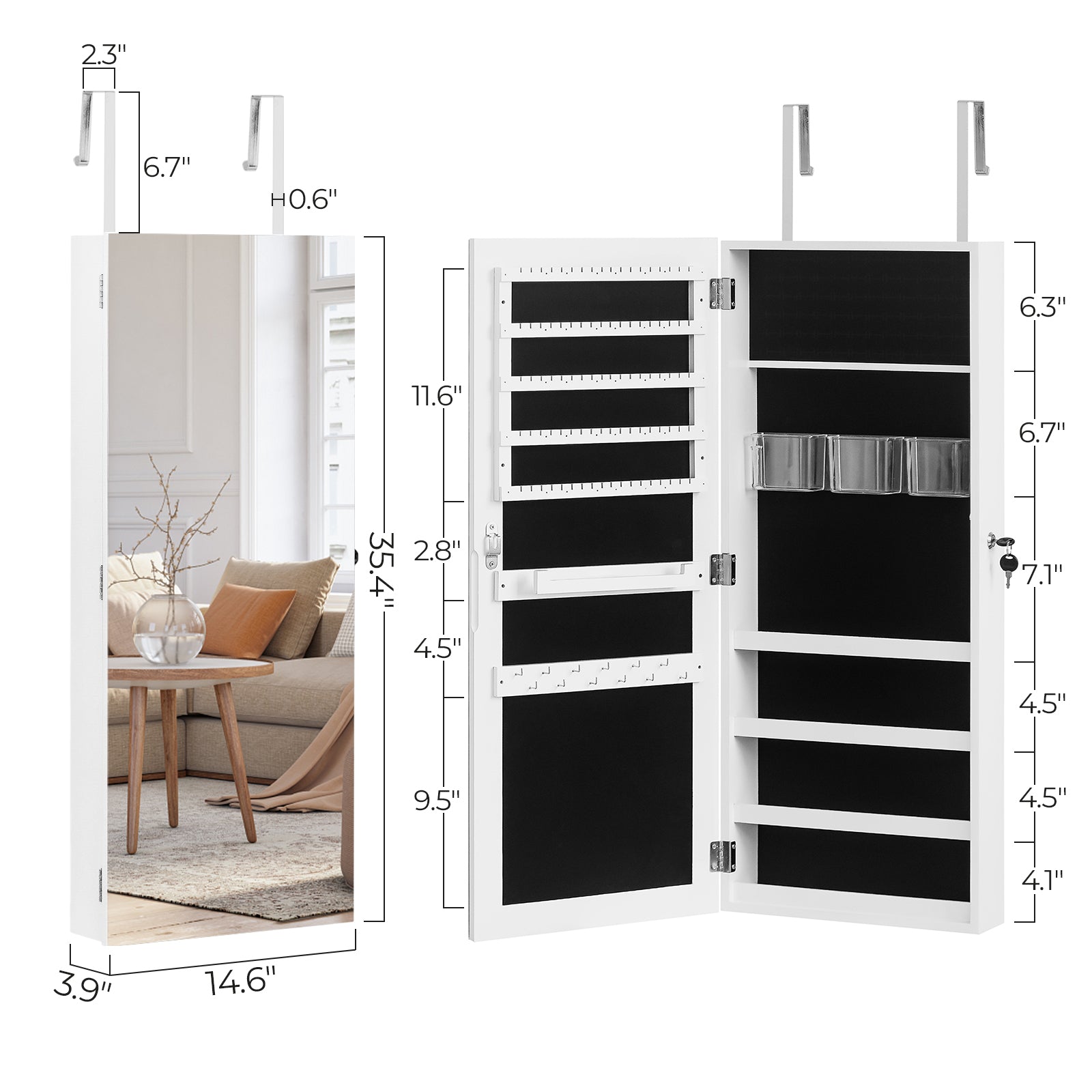 HAOYYE Full-Length PVC Film Mirror Jewelry Cabinet with Lock | Wall-Mounted Organizer with Velvet Lining | Durable Multipurpose Jewelry Storage Cabinet | Modern Space-Saving Design | Ideal for Bedroom and Dressing Room