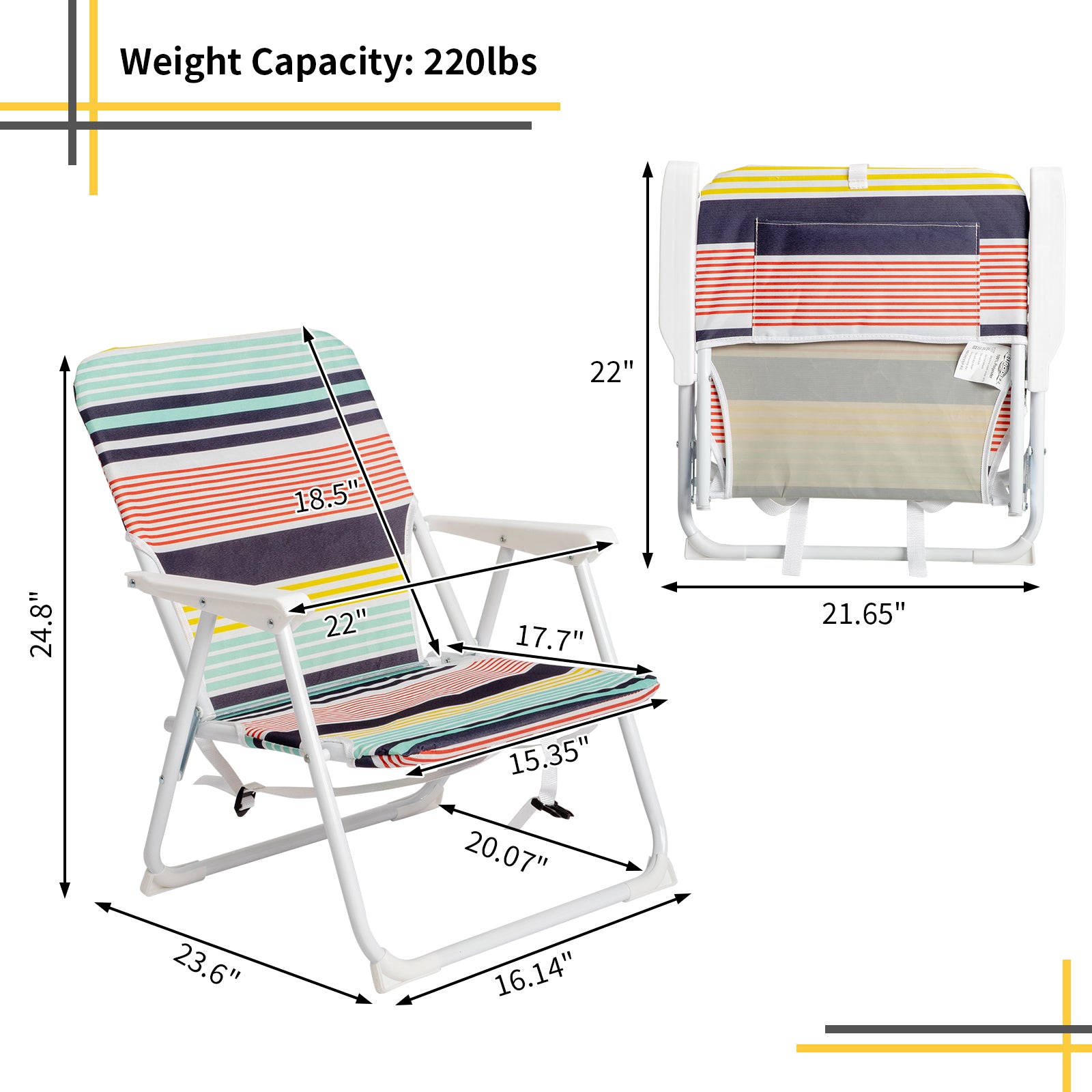 HAOYYE Small Folding Beach Chair, 600D Polyester Fabric, White Iron Frame, Lightweight Portable Chair for Outdoor Activities, Picnic, Camping