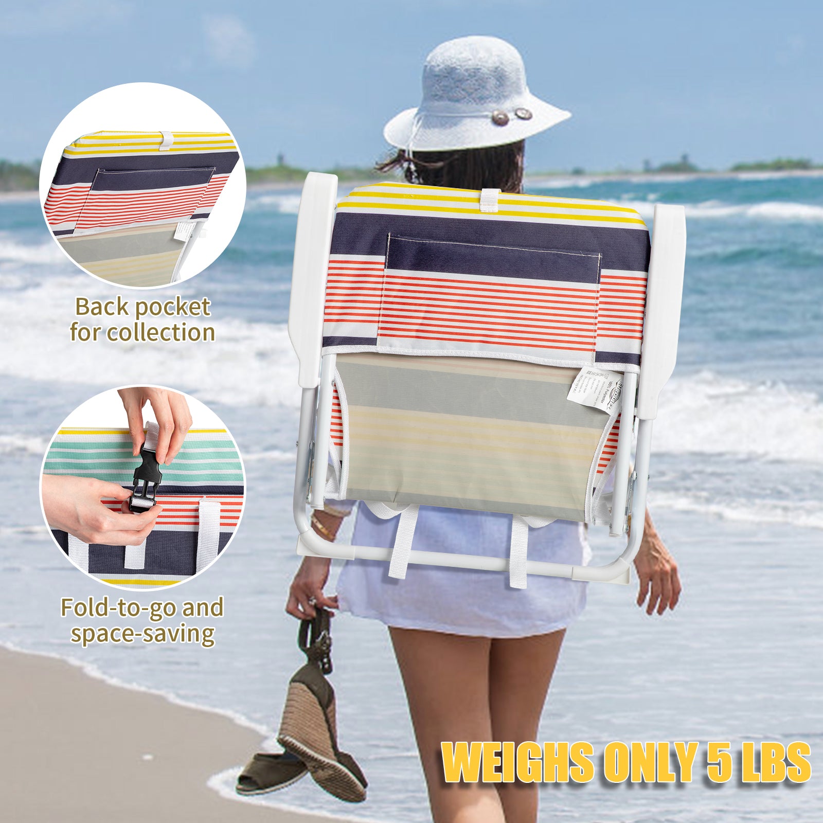 HAOYYE Small Folding Beach Chair, 600D Polyester Fabric, White Iron Frame, Lightweight Portable Chair for Outdoor Activities, Picnic, Camping