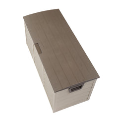 HAOYYE 75 Gallon Outdoor Storage Deck Box with Wheels Waterproof 260L Brown Plastic Garden Chest for Tools Cushions Toys Lockable Lid Seat