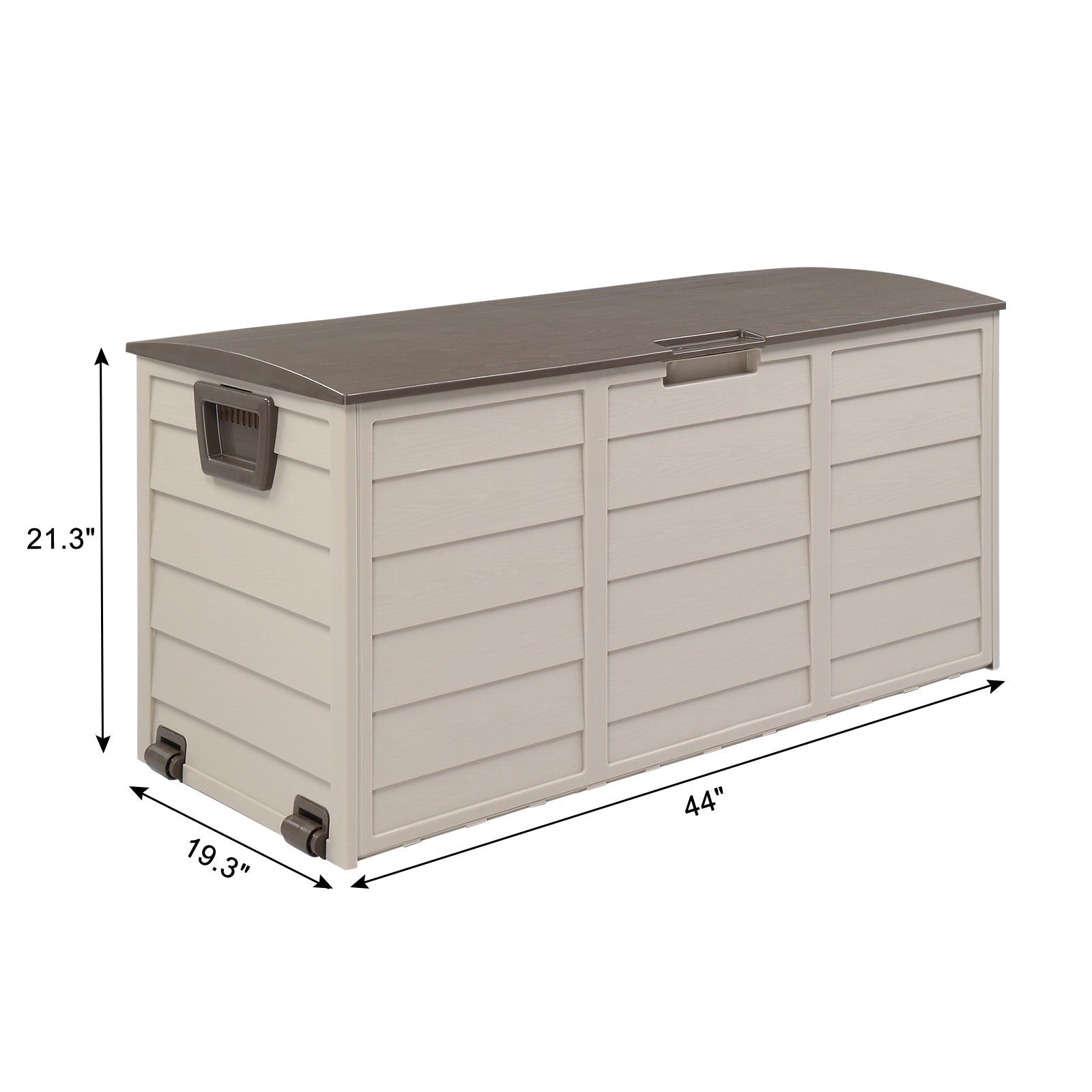 HAOYYE 75 Gallon Outdoor Storage Deck Box with Wheels Waterproof 260L Brown Plastic Garden Chest for Tools Cushions Toys Lockable Lid Seat