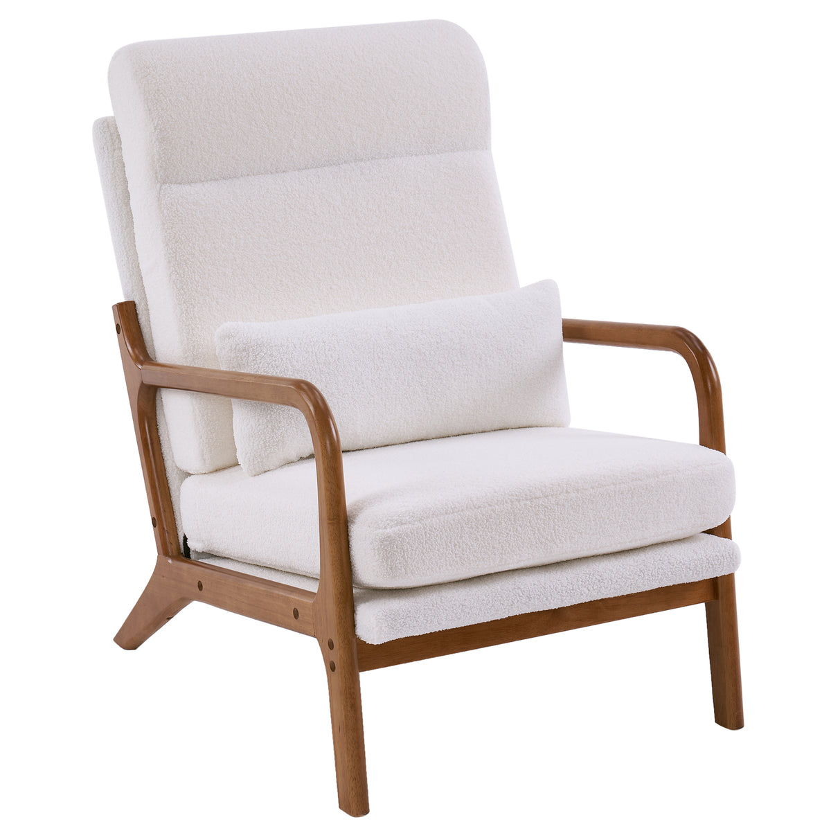 HAOYYE High Back Solid Wood Armrest Backrest Iron Frame Teddy Velvet Indoor Leisure Chair in Off-White, Soft Cozy Warm Flannel Fleece Home Decor, Luxury Comfortable Unique Design, Premium Quality Decorative Chair for Living Room