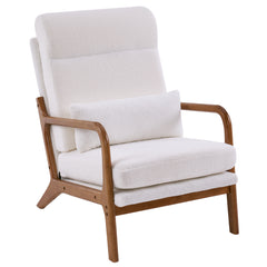 HAOYYE High Back Solid Wood Armrest Backrest Iron Frame Teddy Velvet Indoor Leisure Chair in Off-White, Soft Cozy Warm Flannel Fleece Home Decor, Luxury Comfortable Unique Design, Premium Quality Decorative Chair for Living Room