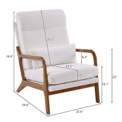 HAOYYE High Back Solid Wood Armrest Backrest Iron Frame Teddy Velvet Indoor Leisure Chair in Off-White, Soft Cozy Warm Flannel Fleece Home Decor, Luxury Comfortable Unique Design, Premium Quality Decorative Chair for Living Room