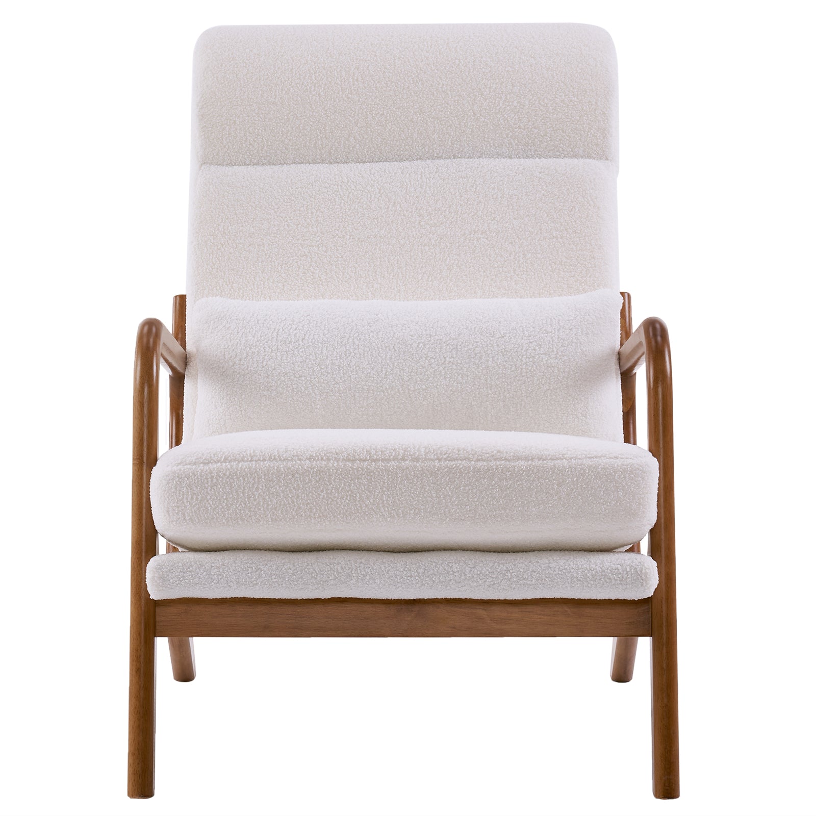 HAOYYE High Back Solid Wood Armrest Backrest Iron Frame Teddy Velvet Indoor Leisure Chair in Off-White, Soft Cozy Warm Flannel Fleece Home Decor, Luxury Comfortable Unique Design, Premium Quality Decorative Chair for Living Room