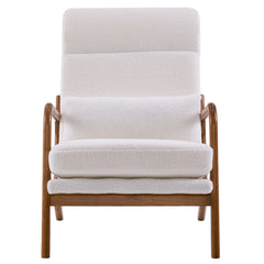 HAOYYE High Back Solid Wood Armrest Backrest Iron Frame Teddy Velvet Indoor Leisure Chair in Off-White, Soft Cozy Warm Flannel Fleece Home Decor, Luxury Comfortable Unique Design, Premium Quality Decorative Chair for Living Room