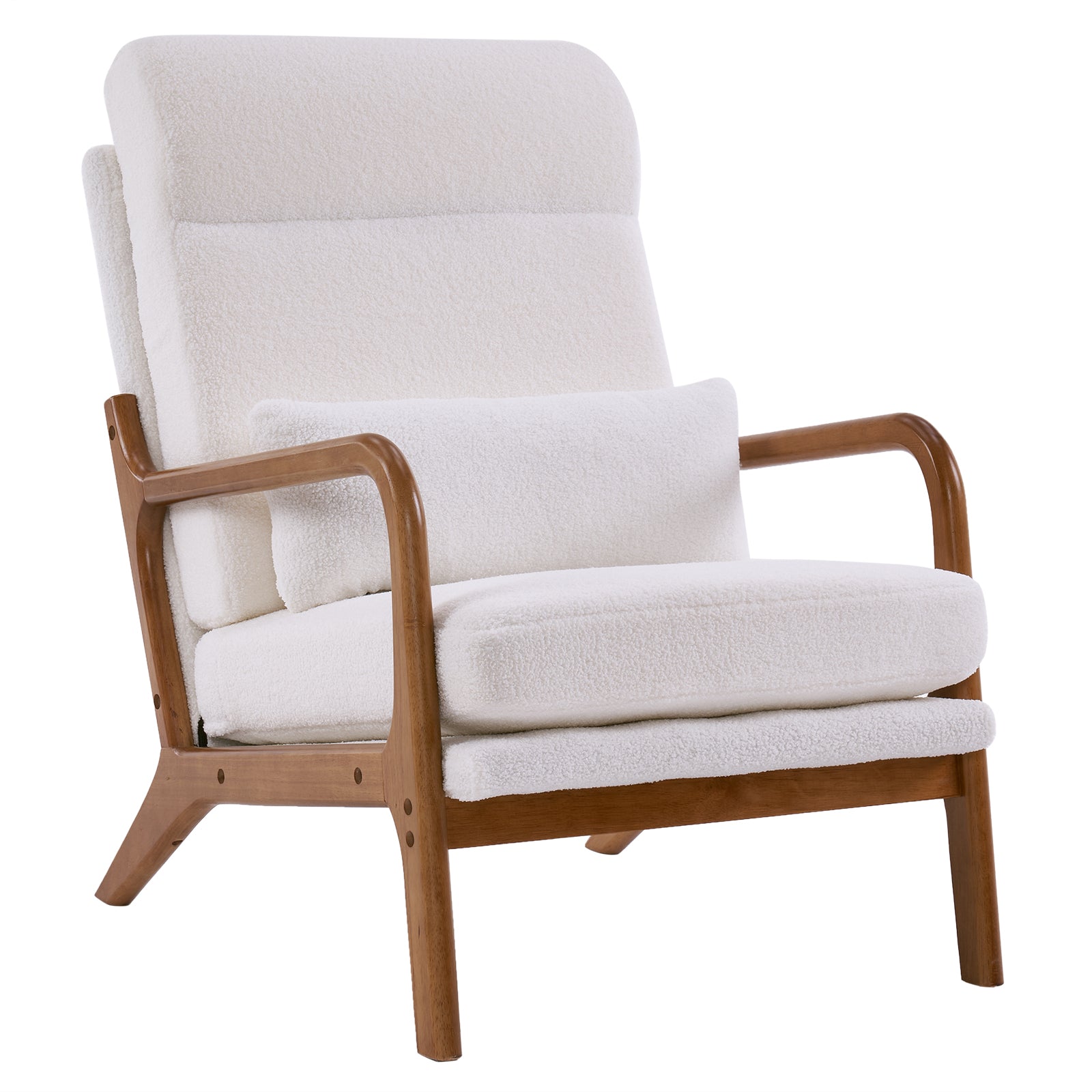 HAOYYE High Back Solid Wood Armrest Backrest Iron Frame Teddy Velvet Indoor Leisure Chair in Off-White, Soft Cozy Warm Flannel Fleece Home Decor, Luxury Comfortable Unique Design, Premium Quality Decorative Chair for Living Room