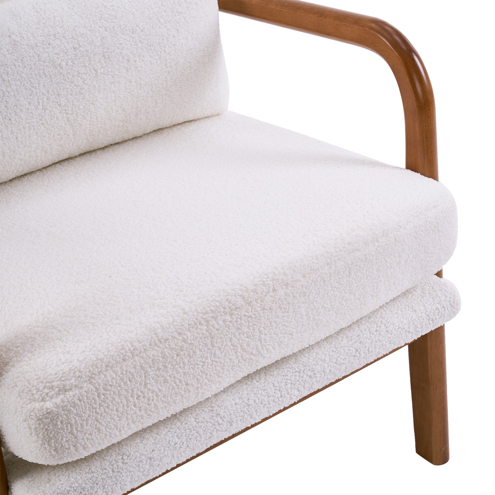 HAOYYE High Back Solid Wood Armrest Backrest Iron Frame Teddy Velvet Indoor Leisure Chair in Off-White, Soft Cozy Warm Flannel Fleece Home Decor, Luxury Comfortable Unique Design, Premium Quality Decorative Chair for Living Room