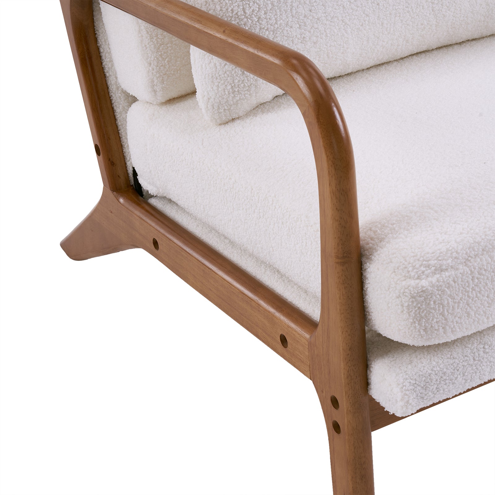HAOYYE High Back Solid Wood Armrest Backrest Iron Frame Teddy Velvet Indoor Leisure Chair in Off-White, Soft Cozy Warm Flannel Fleece Home Decor, Luxury Comfortable Unique Design, Premium Quality Decorative Chair for Living Room