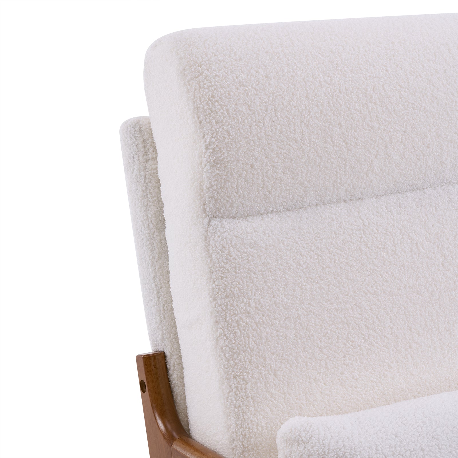HAOYYE High Back Solid Wood Armrest Backrest Iron Frame Teddy Velvet Indoor Leisure Chair in Off-White, Soft Cozy Warm Flannel Fleece Home Decor, Luxury Comfortable Unique Design, Premium Quality Decorative Chair for Living Room