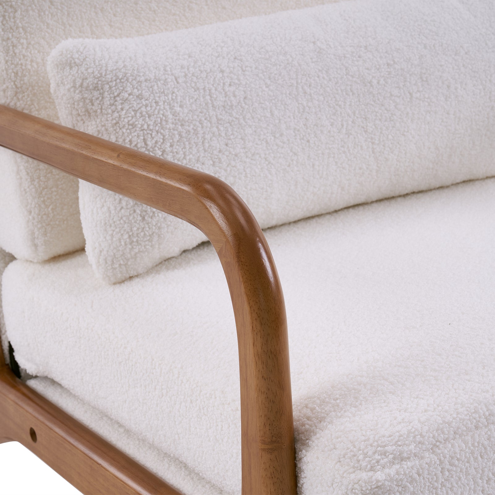 HAOYYE High Back Solid Wood Armrest Backrest Iron Frame Teddy Velvet Indoor Leisure Chair in Off-White, Soft Cozy Warm Flannel Fleece Home Decor, Luxury Comfortable Unique Design, Premium Quality Decorative Chair for Living Room