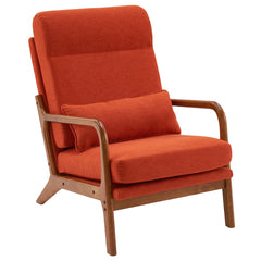 HAOYYE High Back Solid Wood Armrest Backrest Iron Frame Linen Indoor Leisure Chair in Burnt Orange, Soft Cozy Warm Flannel Fleece Home Decor, Luxury Comfortable Unique Design, Premium Quality Decorative Chair for Living Room
