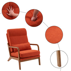 HAOYYE High Back Solid Wood Armrest Backrest Iron Frame Linen Indoor Leisure Chair in Burnt Orange, Soft Cozy Warm Flannel Fleece Home Decor, Luxury Comfortable Unique Design, Premium Quality Decorative Chair for Living Room