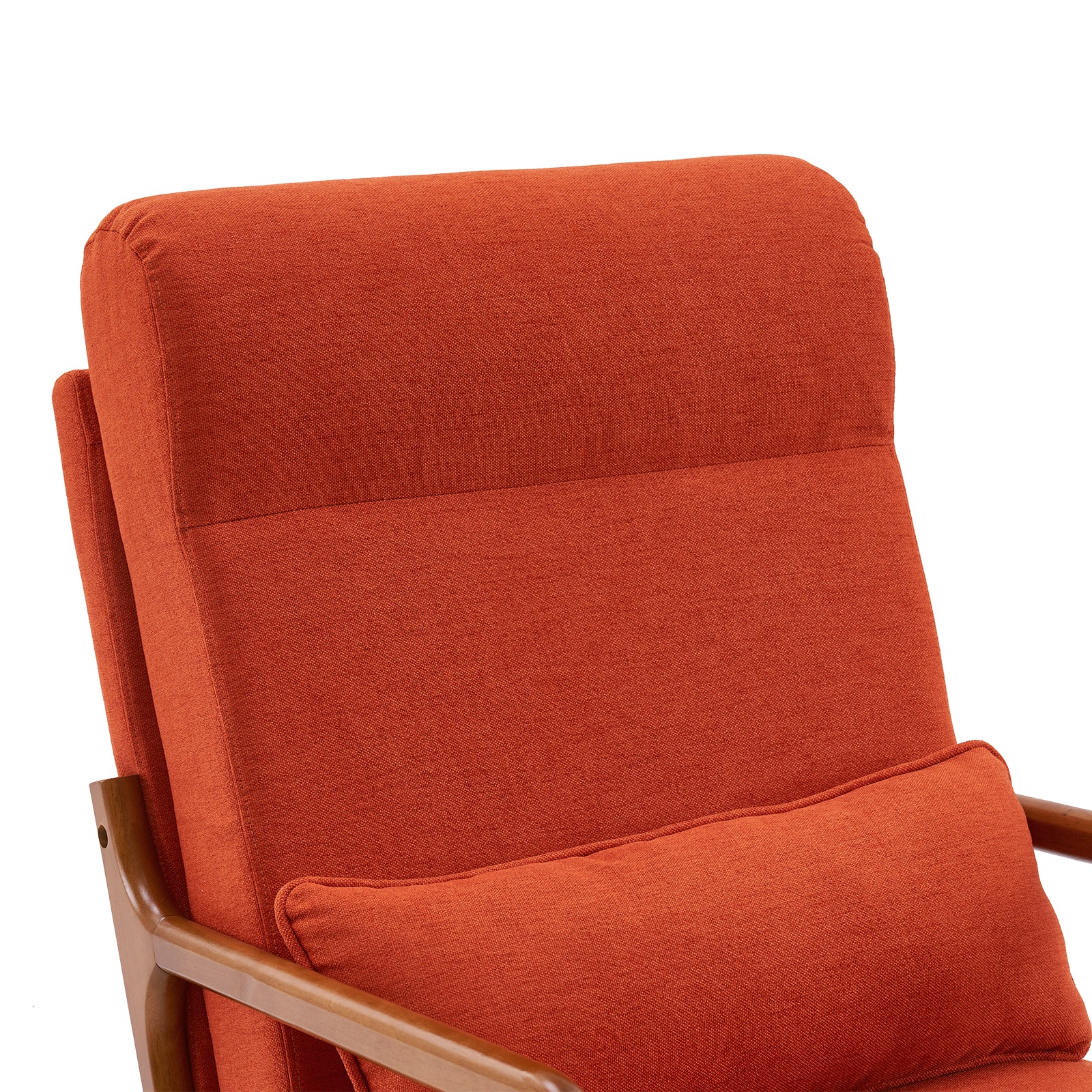HAOYYE High Back Solid Wood Armrest Backrest Iron Frame Linen Indoor Leisure Chair in Burnt Orange, Soft Cozy Warm Flannel Fleece Home Decor, Luxury Comfortable Unique Design, Premium Quality Decorative Chair for Living Room