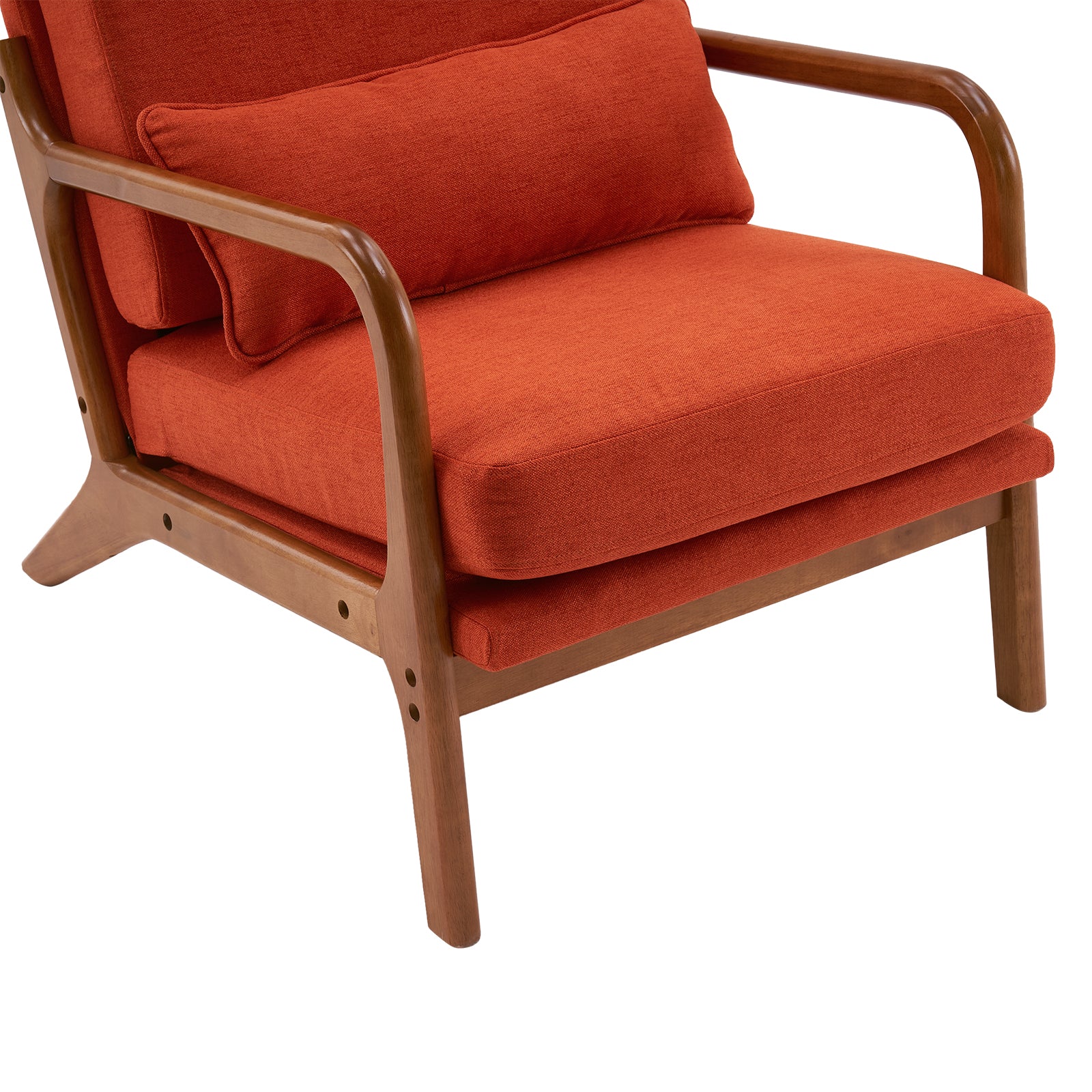HAOYYE High Back Solid Wood Armrest Backrest Iron Frame Linen Indoor Leisure Chair in Burnt Orange, Soft Cozy Warm Flannel Fleece Home Decor, Luxury Comfortable Unique Design, Premium Quality Decorative Chair for Living Room