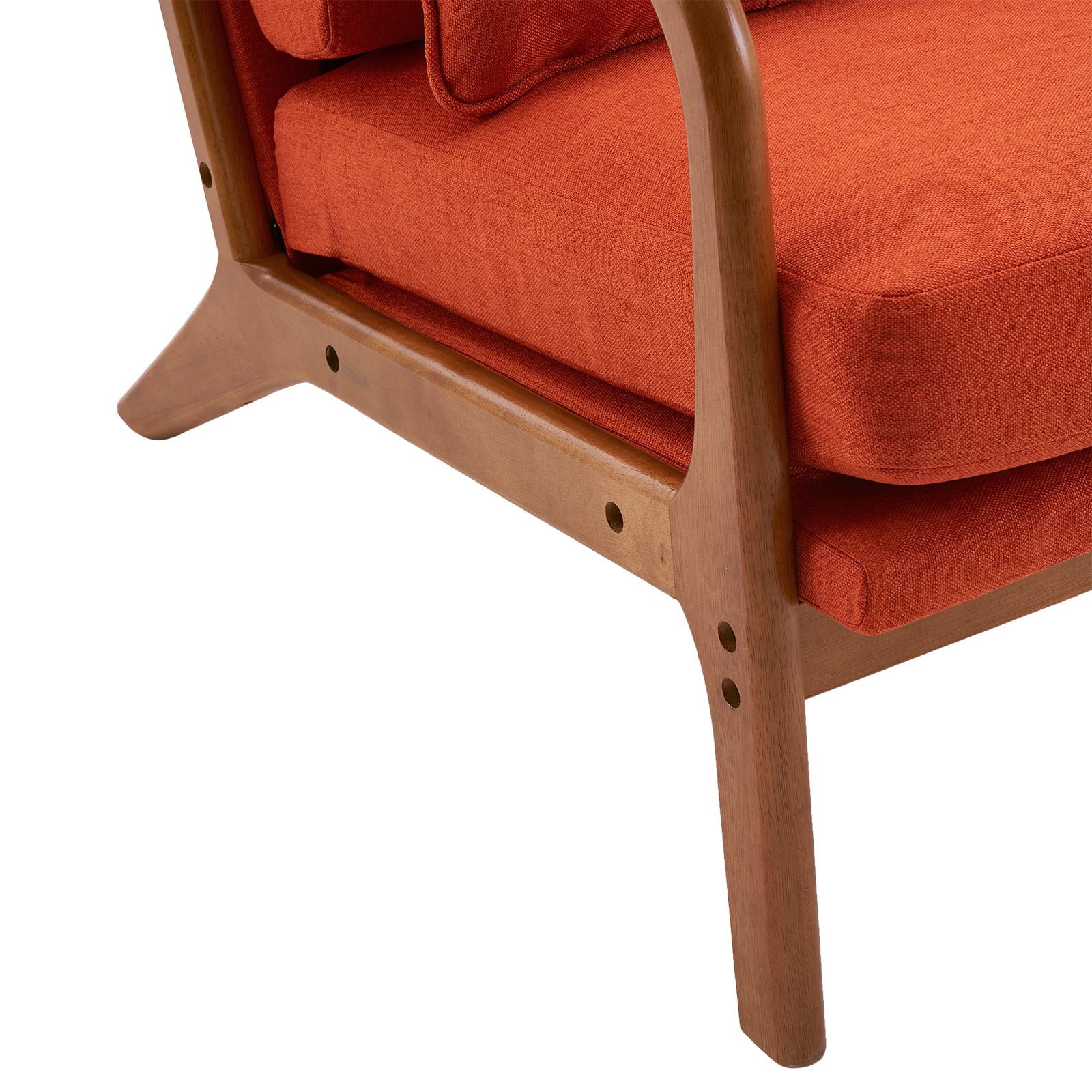 HAOYYE High Back Solid Wood Armrest Backrest Iron Frame Linen Indoor Leisure Chair in Burnt Orange, Soft Cozy Warm Flannel Fleece Home Decor, Luxury Comfortable Unique Design, Premium Quality Decorative Chair for Living Room