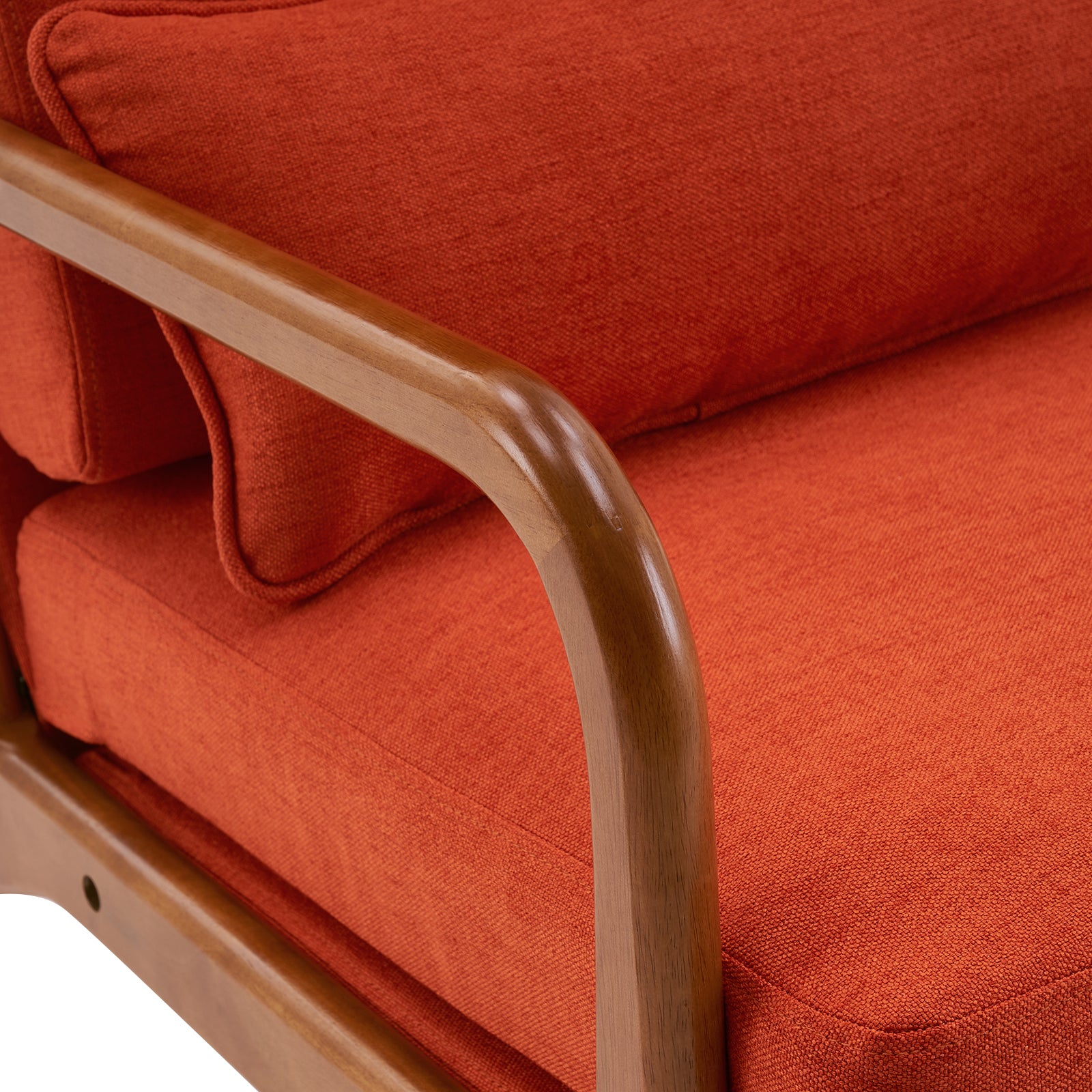 HAOYYE High Back Solid Wood Armrest Backrest Iron Frame Linen Indoor Leisure Chair in Burnt Orange, Soft Cozy Warm Flannel Fleece Home Decor, Luxury Comfortable Unique Design, Premium Quality Decorative Chair for Living Room