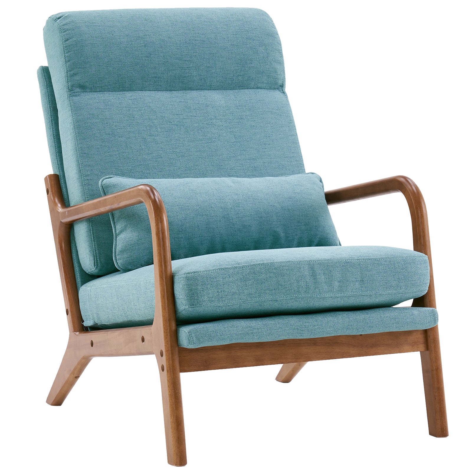 HAOYYE High Back Solid Wood Armrest Backrest Iron Frame Linen Indoor Leisure Chair Teal Soft Cozy Warm Flannel Fleece Home Decor Luxury Comfortable Unique Design Premium Quality Decorative Accent Chair for Living Room Bedroom
